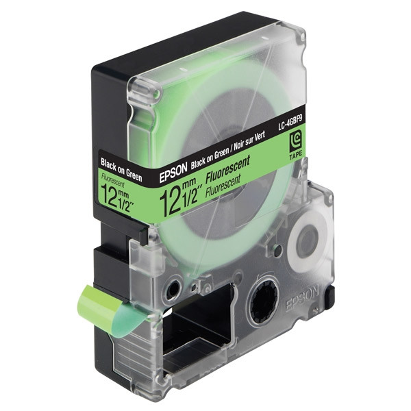 Epson LC-4GBF9 black on fluorescent green tape, 12mm (original) C53S625413 083046 - 1