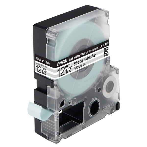Epson LC-4TBW9 extra adhesive black on transparent tape, 12mm (original Epson) 083040 - 1