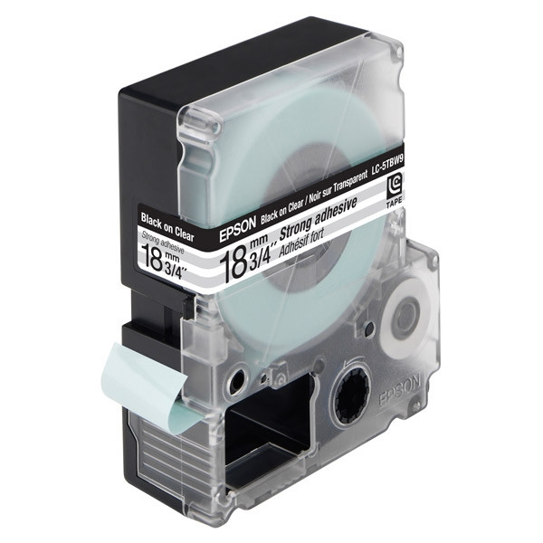 Epson LC-5TBW9 extra adhesive black on transparent tape, 18mm (original) C53S626409 083076 - 1