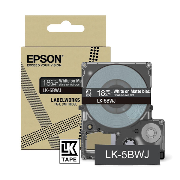 Epson LK-5BWJ white on black matte tape, 18mm (original Epson) C53S672083 084420 - 1