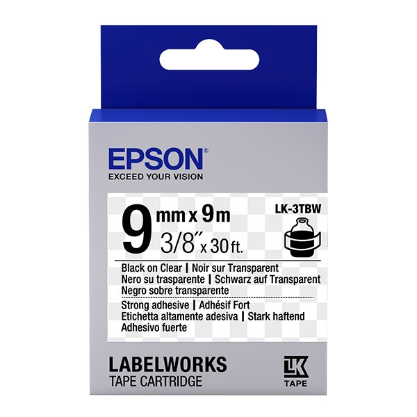 Epson LK 3TBW adhesive black on transparent tape, 9mm (original) C53S653006 083176 - 1