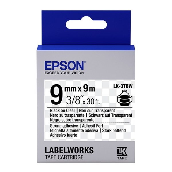 Epson LK 3TBW adhesive black on transparent tape, 9mm (original Epson) 083176 - 1
