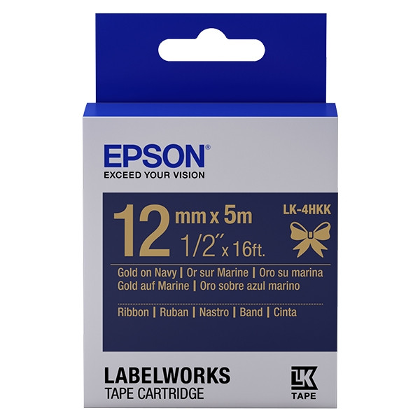 Epson LK 4HKK gold on navy blue satin ribbon tape, 12mm (original) C53S654002 083220 - 1
