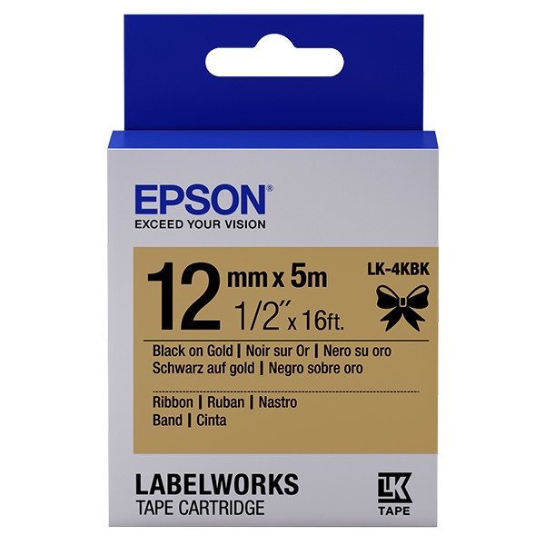 Epson LK 4KBK black on gold satin ribbon tape, 12mm (original) C53S654001 083218 - 1