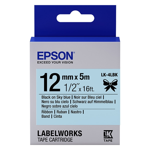 Epson LK 4LBK black on light blue satin ribbon tape, 12mm (original) C53S654032 083222 - 1