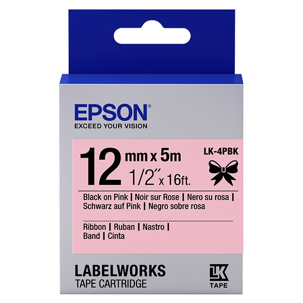Epson LK 4PBK black on pink satin ribbon tape, 12mm (original) C53S654031 083224 - 1