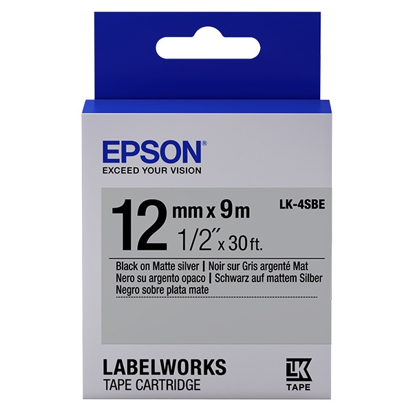 Epson LK 4SBE matte black on silver tape, 12 mm (original) C53S654017 083214 - 1