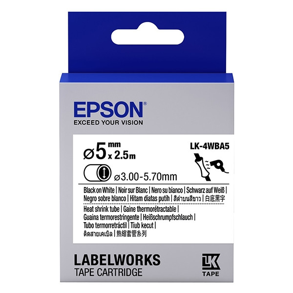 Epson LK 4WBA5 black on white heat shrink tape, 5mm (original) C53S654904 083290 - 1