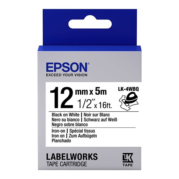 Epson LK 4WBQ black on white iron on tape, 12mm (original) C53S654024 083216 - 1