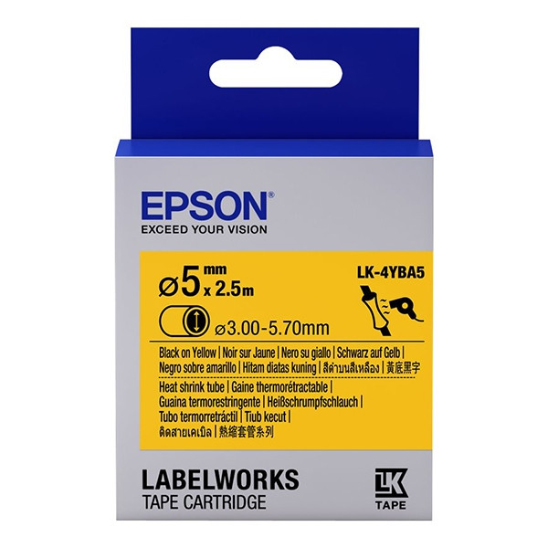 Epson LK 4YBA5 black on yellow heat shrink tape, 5mm (original) C53S654906 083292 - 1
