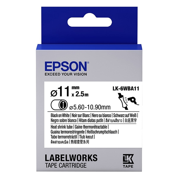 Epson LK 6WBA11 black on white heat shrink tape, 11mm (original) C53S656902 083294 - 1