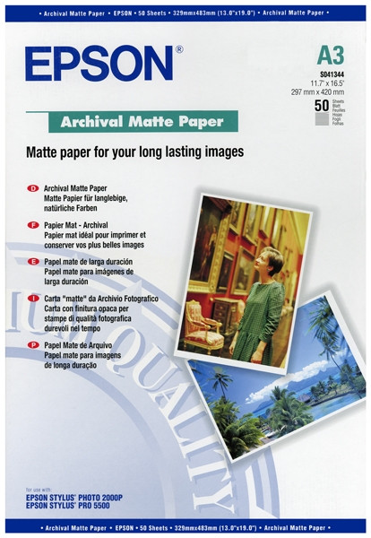Epson S041344 192g A3 Archival Matte Paper (50 sheets) C13S041344 150384 - 1