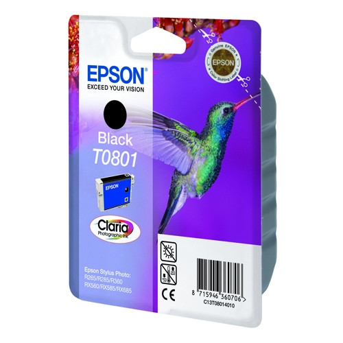 Epson T0801 black ink cartridge (original Epson) C13T08014011 023070 - 1