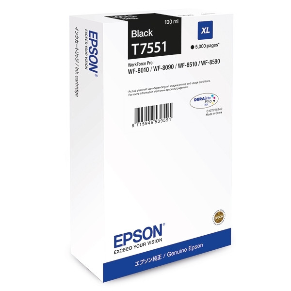 Epson T7551 high capacity black ink cartridge (original) C13T755140 026680 - 1