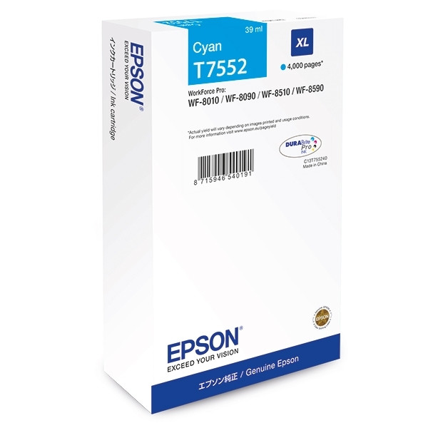 Epson T7552 high capacity cyan ink cartridge (original) C13T755240 026682 - 1