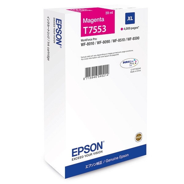 Epson T7553 high capacity magenta ink cartridge (original) C13T755340 026684 - 1
