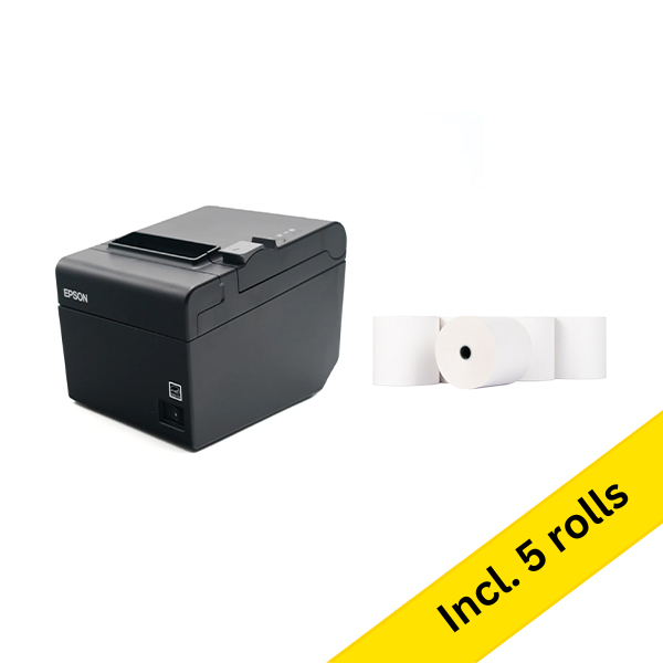 Epson TM-T20III (012) receipt printer with Ethernet bundle with 123ink white thermo cash register roll, 80mm x 80mm x 12mm (5-pack)  831986 - 1