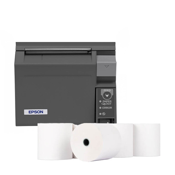 Epson TM-T70II receipt printer bundle with 123ink thermal white cash register roll 80mm x 80mm x 12mm (5-pack) 832331 - 1