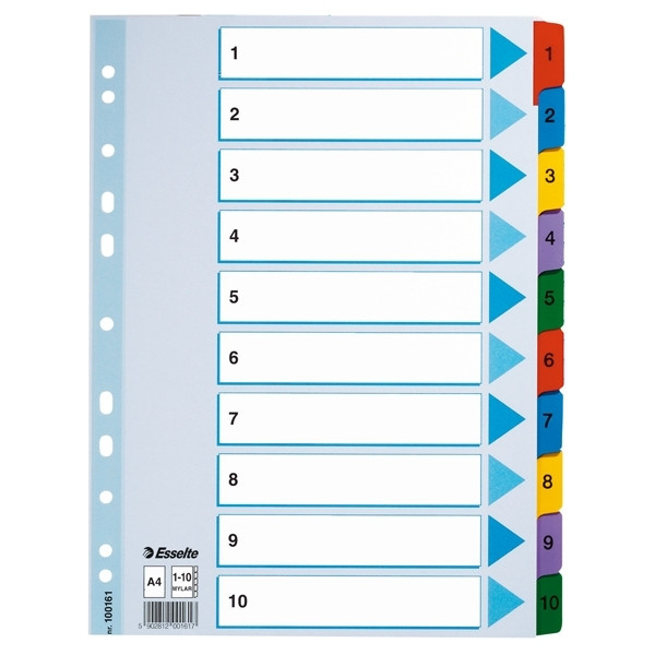Cardboard tabs 1-10 (10 coloured tabs) | A4, 11-hole | Esselte 203834 - 1