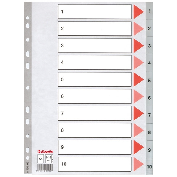 Plastic tabs 1-10 (10 grey tabs) | A4, 11-hole | Esselte 203812 - 1