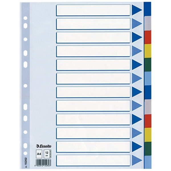 Plastic tabs (12 coloured tabs) | A4, 11-hole | Esselte 203804 - 1
