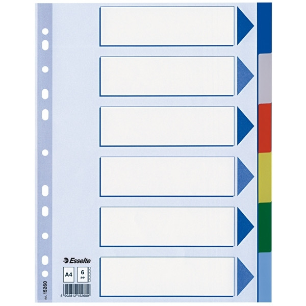 Plastic tabs (6 coloured tabs) | A4, 11-hole | Esselte 203800 - 1
