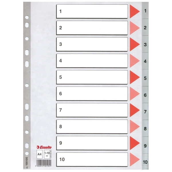 Esselte grey A4 plastic tabs with indexes 1-10 (11 holes) 100105 203812 - 1