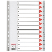 Esselte grey A4 plastic tabs with indexes 1-12 (11 holes) 100106 203814