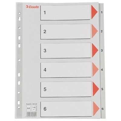 Esselte grey A4 plastic tabs with indexes 1-6 (11 holes) 100104 203810 - 1