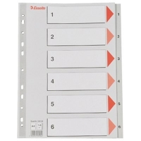 Esselte grey A4 plastic tabs with indexes 1-6 (11 holes) 100104 203810