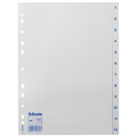 Esselte white A4 plastic tabs with indexes 1-12 (11 holes) 100153 203830