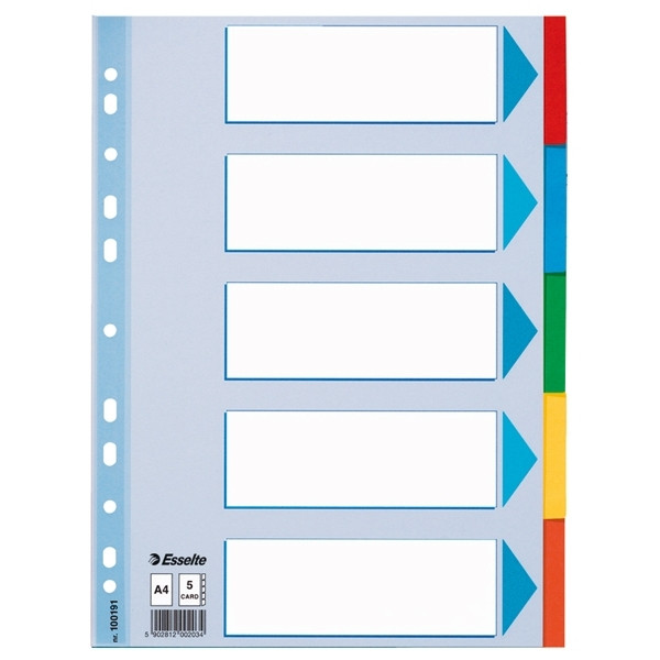 Esselte white/coloured A4 cardboard tabs with 5 tabs (11 holes) 100191 203846 - 1