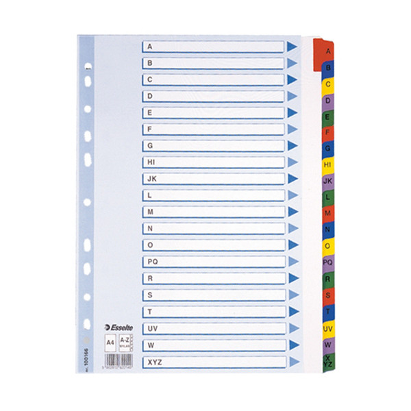 Esselte white/coloured A4 cardboard tabs with A-Z tabs (11 holes) 100166 203844 - 1