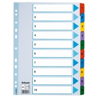 Esselte white/coloured A4 cardboard tabs with indexes 1-10 (11 holes) 100161 203834