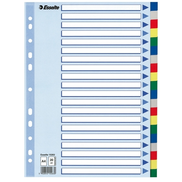 Esselte white/coloured A4 plastic tabs with 20 tabs (11 holes) 15263 203806 - 1