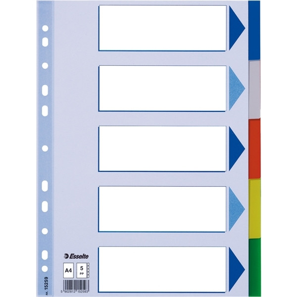 Esselte white/coloured A4 plastic tabs with 5 tabs (11 holes) 15259 203798 - 1