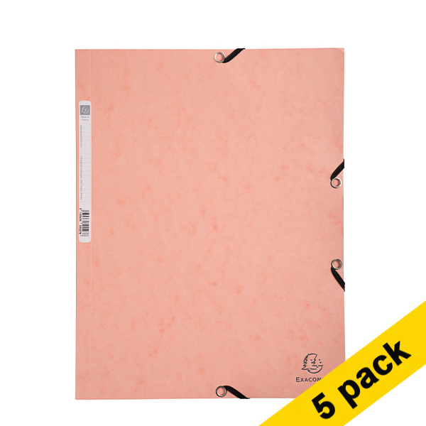 5x Exacompta coral A4 glossy cardboard elastomer folder with 3 flaps 404052 - 1