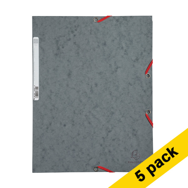 5x Exacompta grey A4 glossy cardboard elastomer folder with 3 flaps 404046 - 1