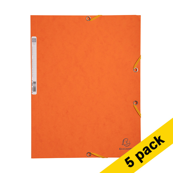 5x Exacompta orange A4 glossy cardboard elastomer folder with 3 flaps 404041 - 1