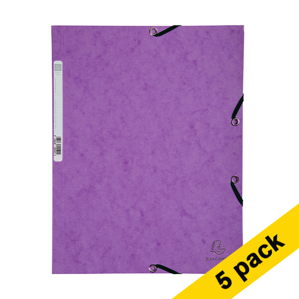 5x Exacompta purple A4 glossy cardboard elastomer folder with 3 flaps 404044 - 1