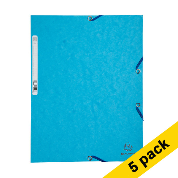 5x Exacompta turquoise A4 glossy cardboard elastomer folder with 3 flaps 404048 - 1
