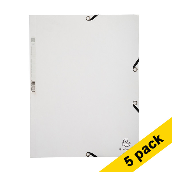 5x Exacompta white A4 glossy cardboard elastomer folder with 3 flaps 404043 - 1