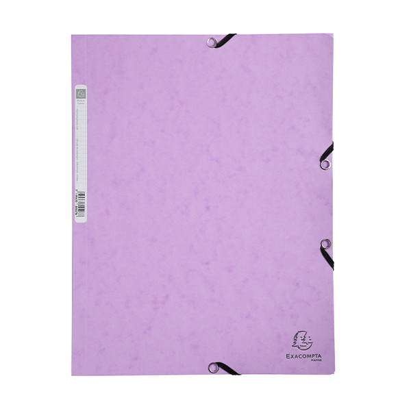 Exacompta mauve A4 glossy cardboard elastomer folder with 3 flaps 55535E 404037 - 1