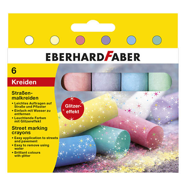 Faber-Castell Eberhard Faber coloured glitter round sidewalk chalk (6-pack) EF-526504 220180 - 1