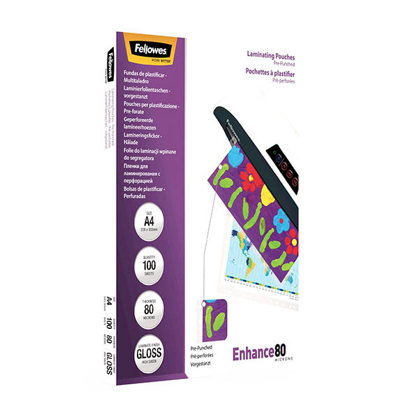 A4 laminating pouch (perforated) 80 micron | glossy | Fellowes | 10-pack 207219 - 2