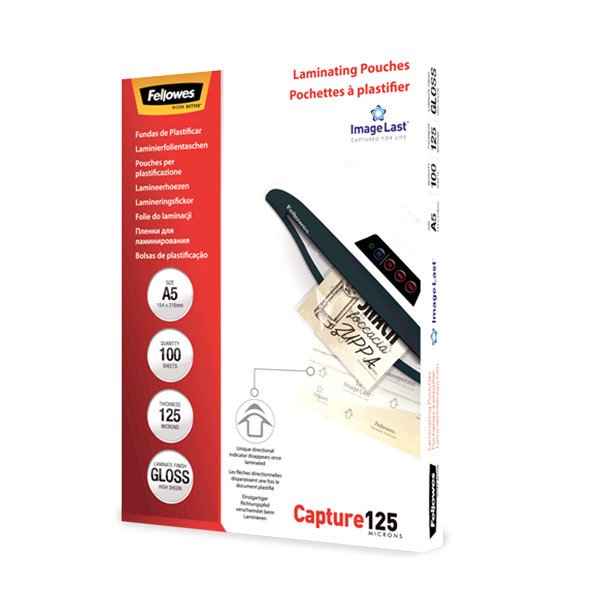 Fellowes A5 laminating pouch 125 micron | glossy | Fellowes ImageLast 100-pack 5307302 213384 - 1