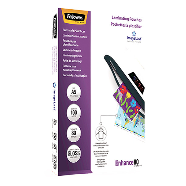 Fellowes A5 laminating pouch 80 micron | glossy | Fellowes ImageLast 100-pack 5306002 213380 - 4