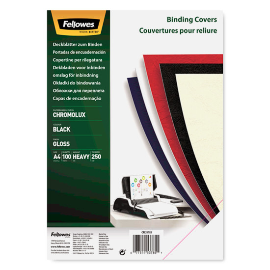 Fellowes Chromolux black A4 binding cover 250g (100-pack) 5378504 213225 - 1