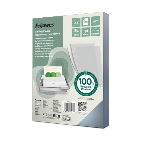 Fellowes PET A4 transparent binding cover, 180 microns (100-pack) 207251 - 1