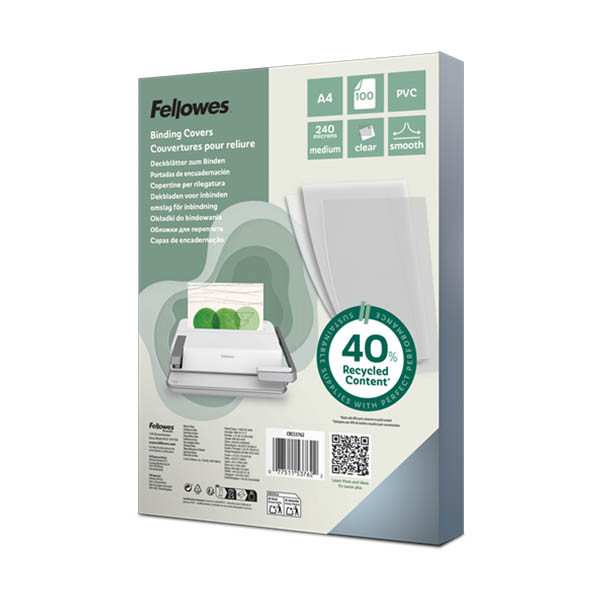 Fellowes PVC transparent A4 binding cover 240 micron (100-pack) 213213 - 1